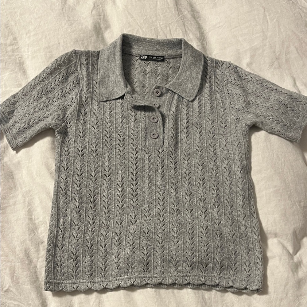 Zara Light Gray Textured Polo Shirt